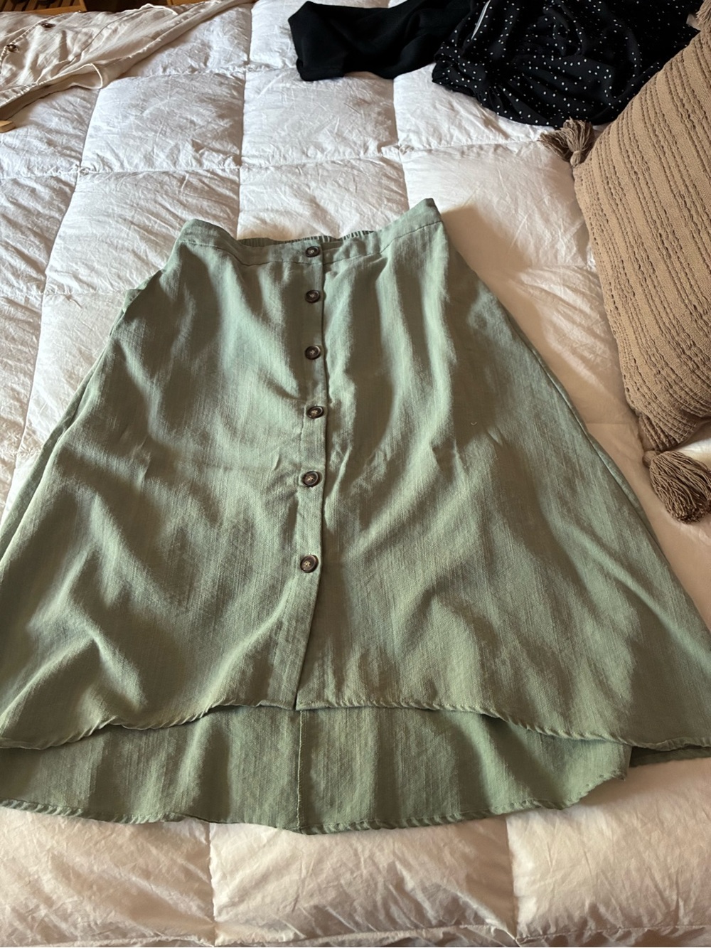 miami Sage Green Button-Front Midi Skirt